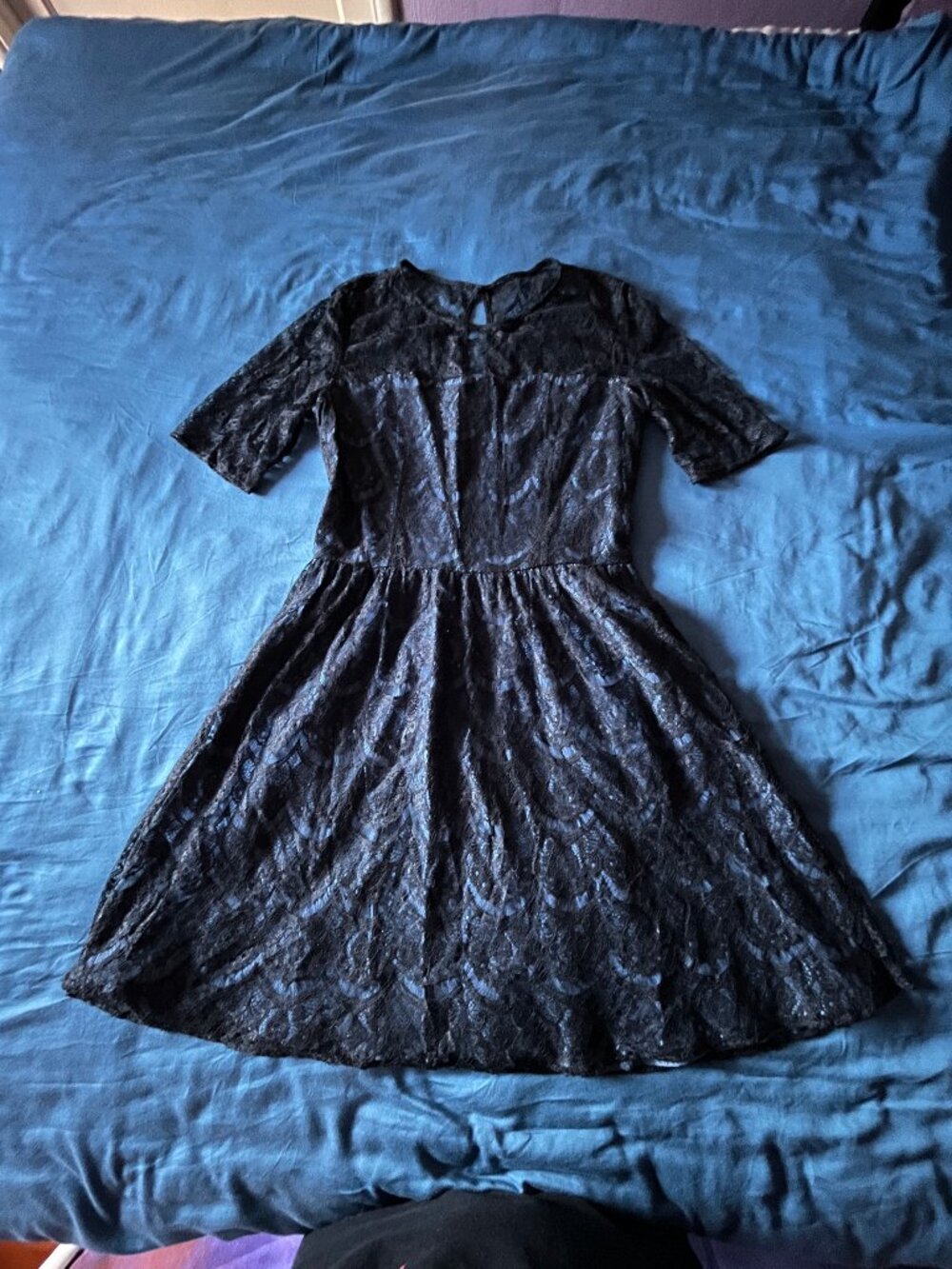 Levis Dress - Black lace with indigo underlay - Medium
